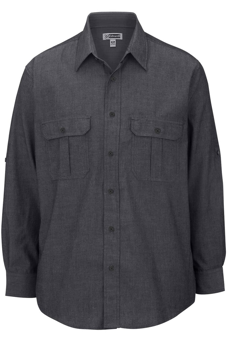 EDWARDS MENS CHAMBRAY ROLL UP SLEEVE SHIRT