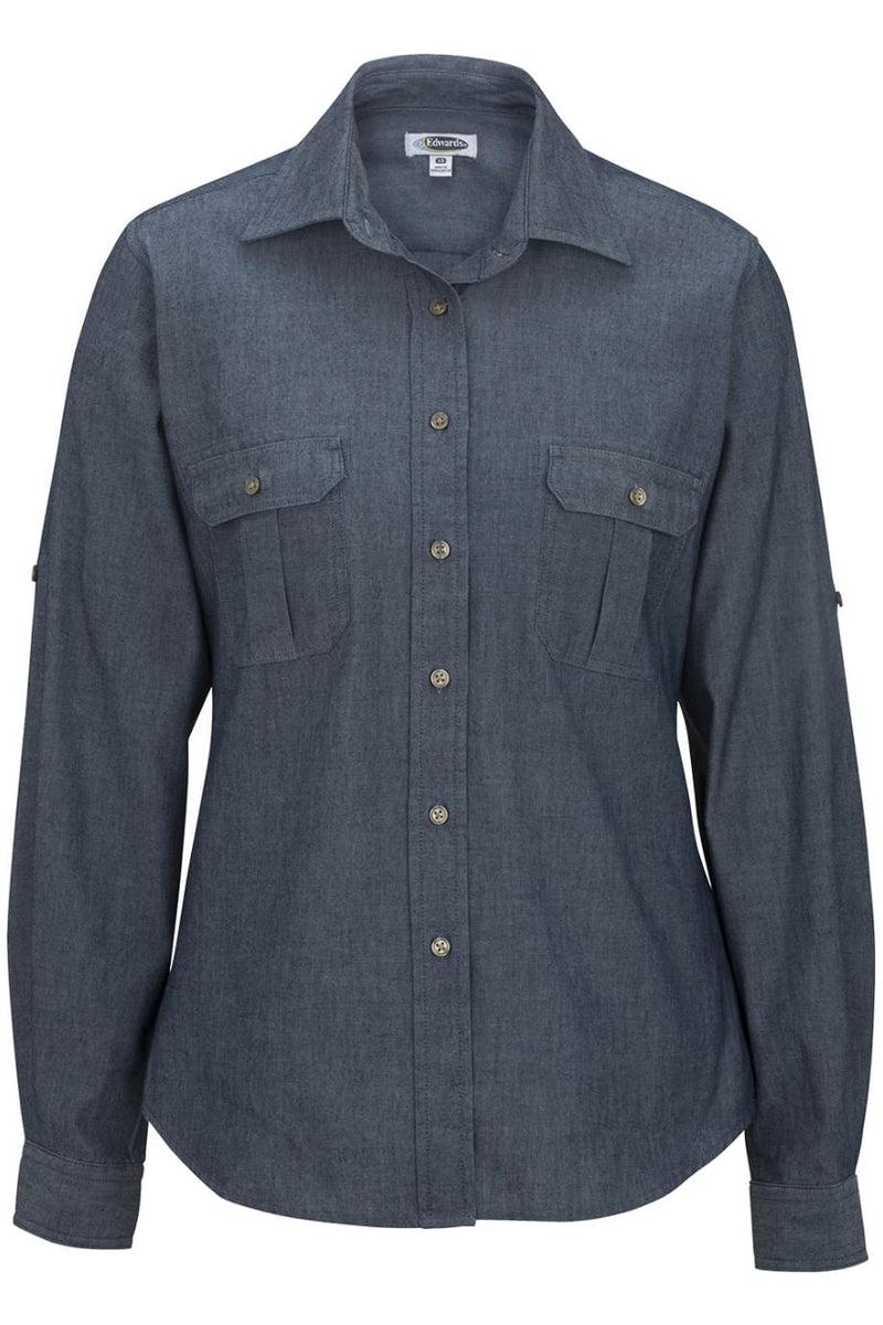EDWARDS LADIES CHAMBRAY ROLL UP SLEEVE SHIRT
