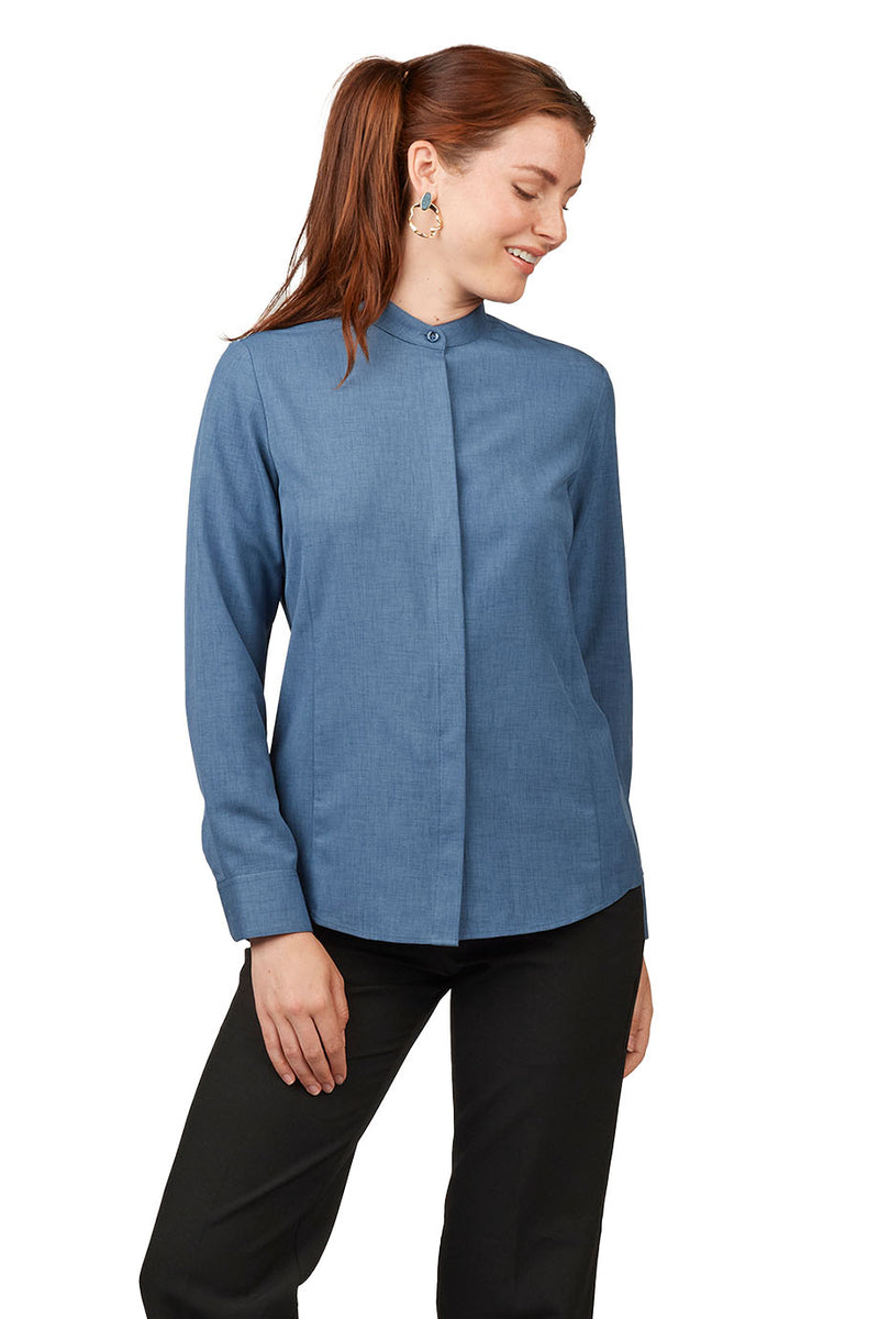 EDWARDS FLEXBATISTE BANDED COLLAR LONG SLEEVE LADIES SHIRT