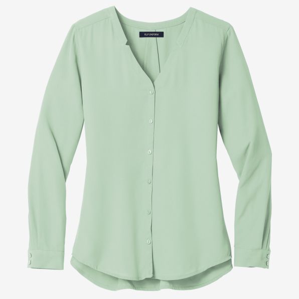 Button-Front Long-Sleeve Blouse