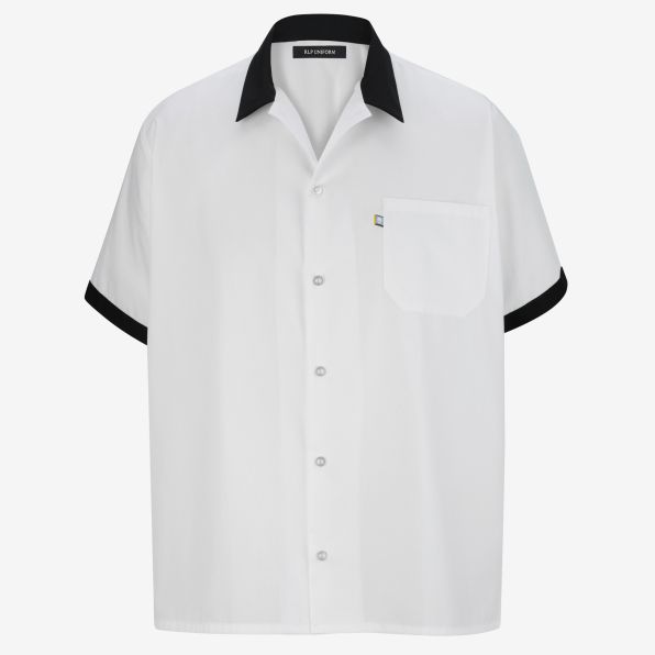 Button Front Trimmed Short-Sleeve Kitchen Shirt