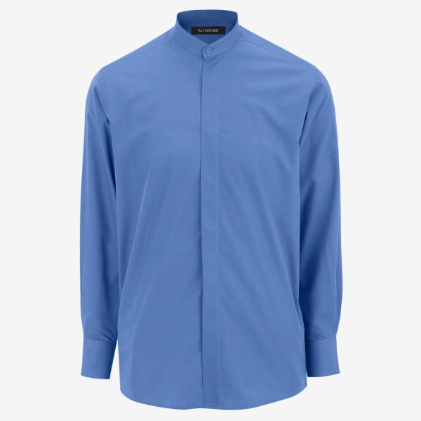 Broadcloth Fly-Front Banded Collar Shirt