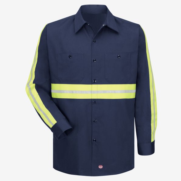 Enhanced Visibility Long-Sleeve Wrinkle-Resistant Cotton Work Shirt