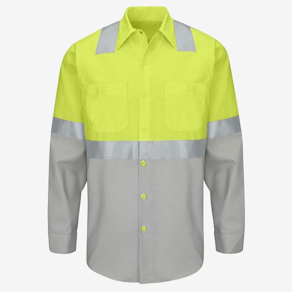 Hi-Visibility Color Block Long-Sleeve Work Shirt