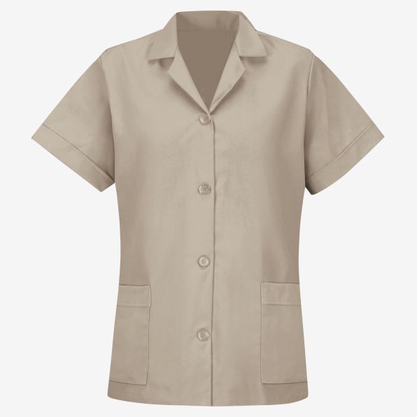 Button-Front Short-Sleeve Smock