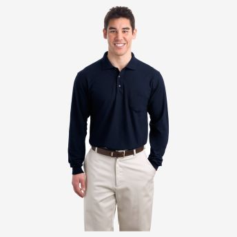 Port Authority Long Sleeve Silk Touch Polo with Pocket