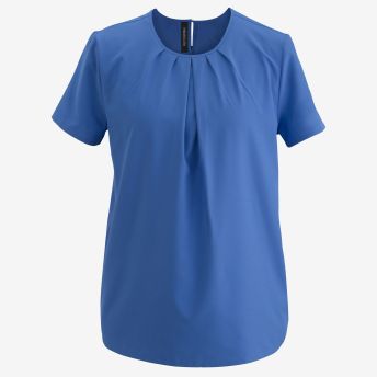 Jewel-Neck Short-Sleeve Stretch Blouse
