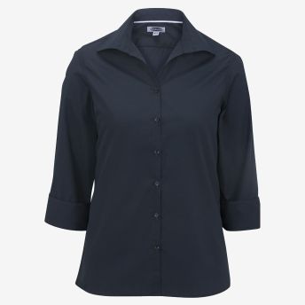 Ladies Lightweight Open Neck Poplin Blouse - 3/4 Sleeve