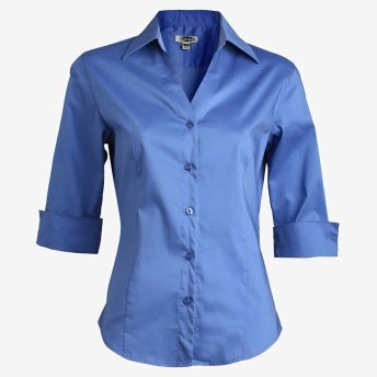 Ladies Tailored V-Neck Stretch Blouse-3/4 Sleeve