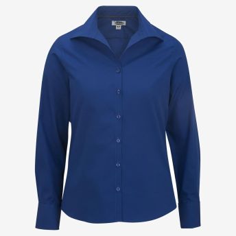 Ladies Lightweight Open Neck Poplin Blouse-Long Sleeve