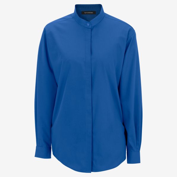 Broadcloth Fly-Front Banded Collar Shirt