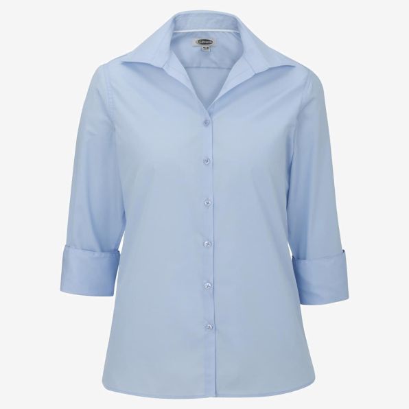 Ladies Lightweight Open Neck Poplin Blouse - 3/4 Sleeve