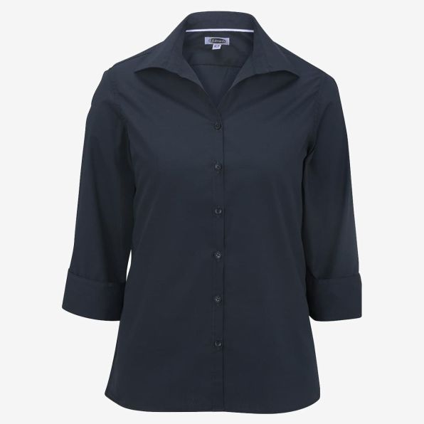 Ladies Lightweight Open Neck Poplin Blouse - 3/4 Sleeve