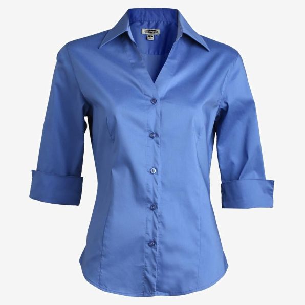 Ladies Tailored V-Neck Stretch Blouse-3/4 Sleeve