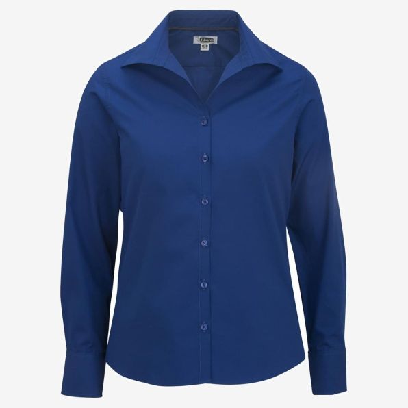 Ladies Lightweight Open Neck Poplin Blouse-Long Sleeve