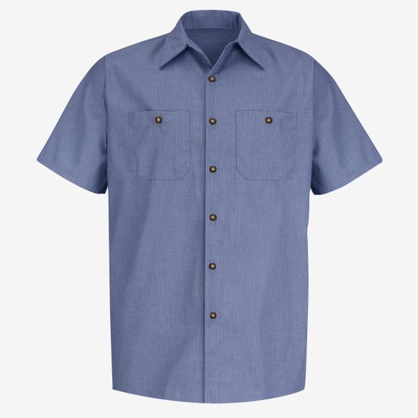Short-Sleeve Geometric Micro-Check Work Shirt