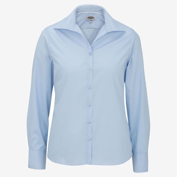 Ladies Lightweight Open Neck Poplin Blouse-Long Sleeve
