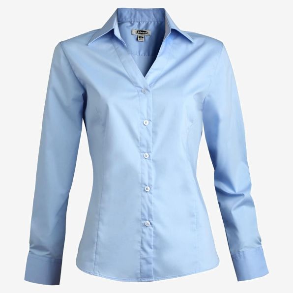 Ladies Tailored Broadcloth V Neck Blouse