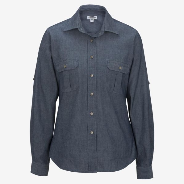 Ladies Chambray Roll Up Sleeve Shirt
