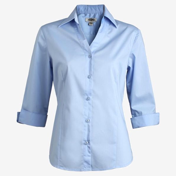 Ladies Tailored V-Neck Stretch Blouse-3/4 Sleeve